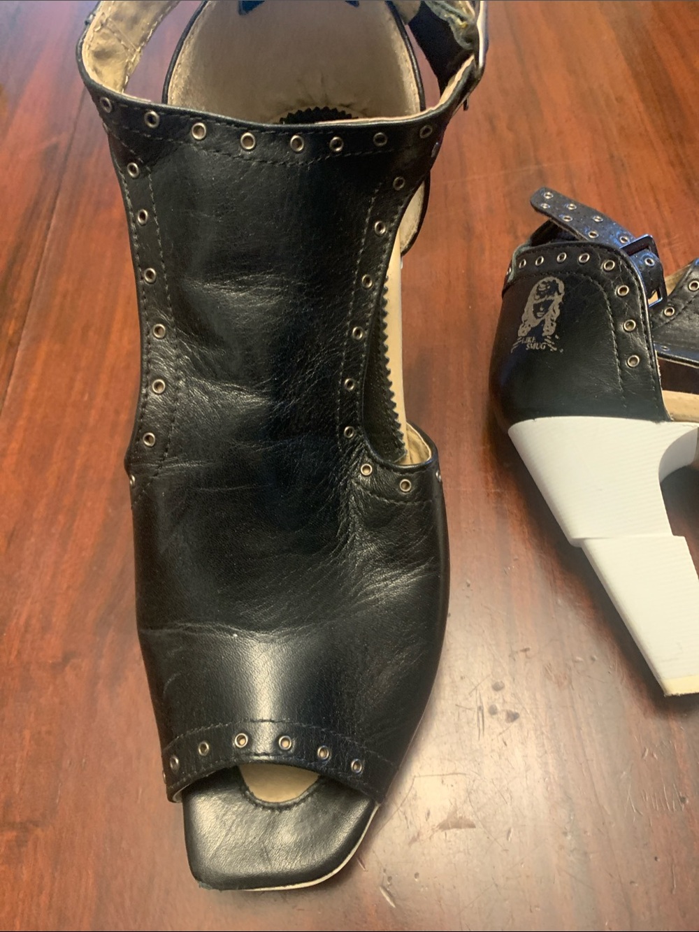 Black Peep-Toe Stud-Trim Heels